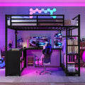 Bellemave Queen Metal Loft Bed with L-Shaped Desk, Wardrobe, Storage Shelves & Cubes, Space-Saving Loft Bed for Teens & Adults, Black