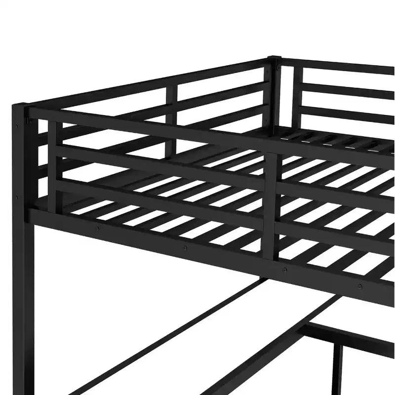 Bellemave Queen Metal Loft Bed with L-Shaped Desk, Wardrobe, Storage Shelves & Cubes, Space-Saving Loft Bed for Teens & Adults, Black
