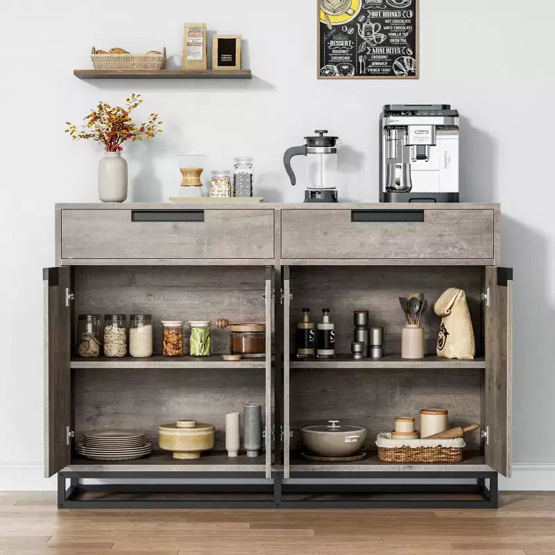 GustoWave Sideboard Buffet Cabinet,55 Inch Large Modern Kitchen Accent Storage Cabinet with 2 Drawers and 4 Doors,Coffee Bar Buffet Table