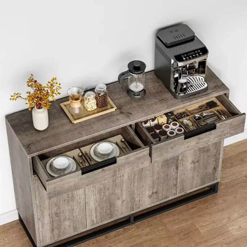 GustoWave Sideboard Buffet Cabinet,55 Inch Large Modern Kitchen Accent Storage Cabinet with 2 Drawers and 4 Doors,Coffee Bar Buffet Table