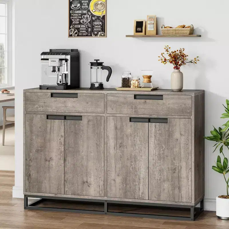 GustoWave Sideboard Buffet Cabinet,55 Inch Large Modern Kitchen Accent Storage Cabinet with 2 Drawers and 4 Doors,Coffee Bar Buffet Table
