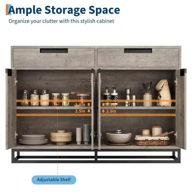 GustoWave Sideboard Buffet Cabinet,55 Inch Large Modern Kitchen Accent Storage Cabinet with 2 Drawers and 4 Doors,Coffee Bar Buffet Table