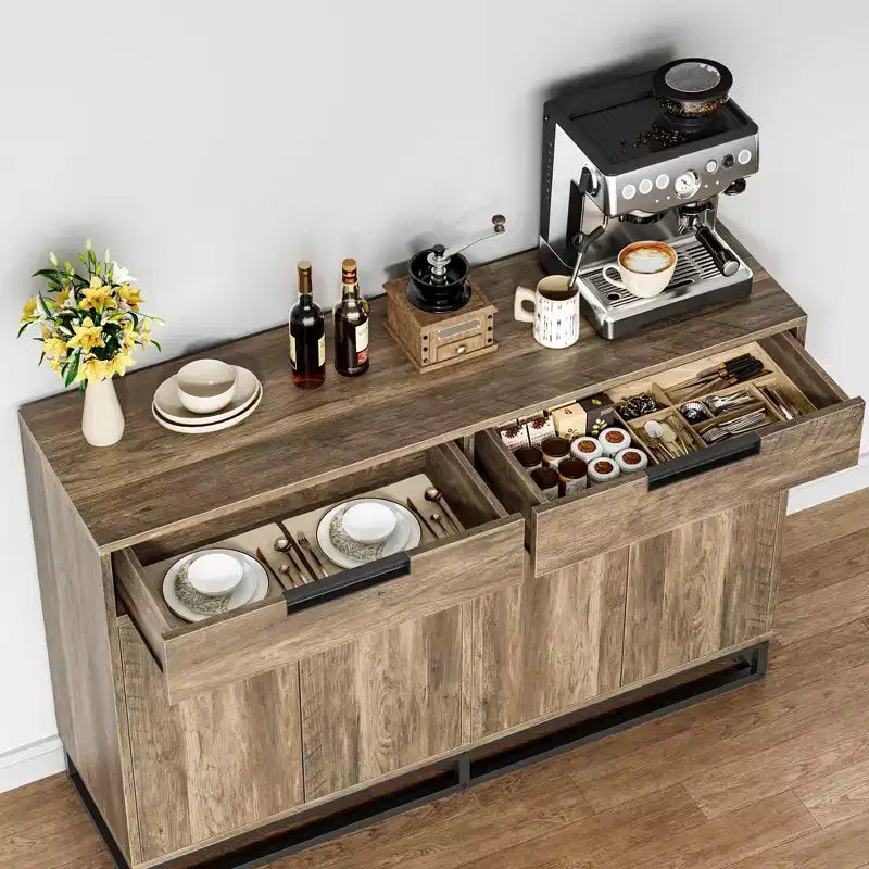 GustoWave Sideboard Buffet Cabinet,55 Inch Large Modern Kitchen Accent Storage Cabinet with 2 Drawers and 4 Doors,Coffee Bar Buffet Table