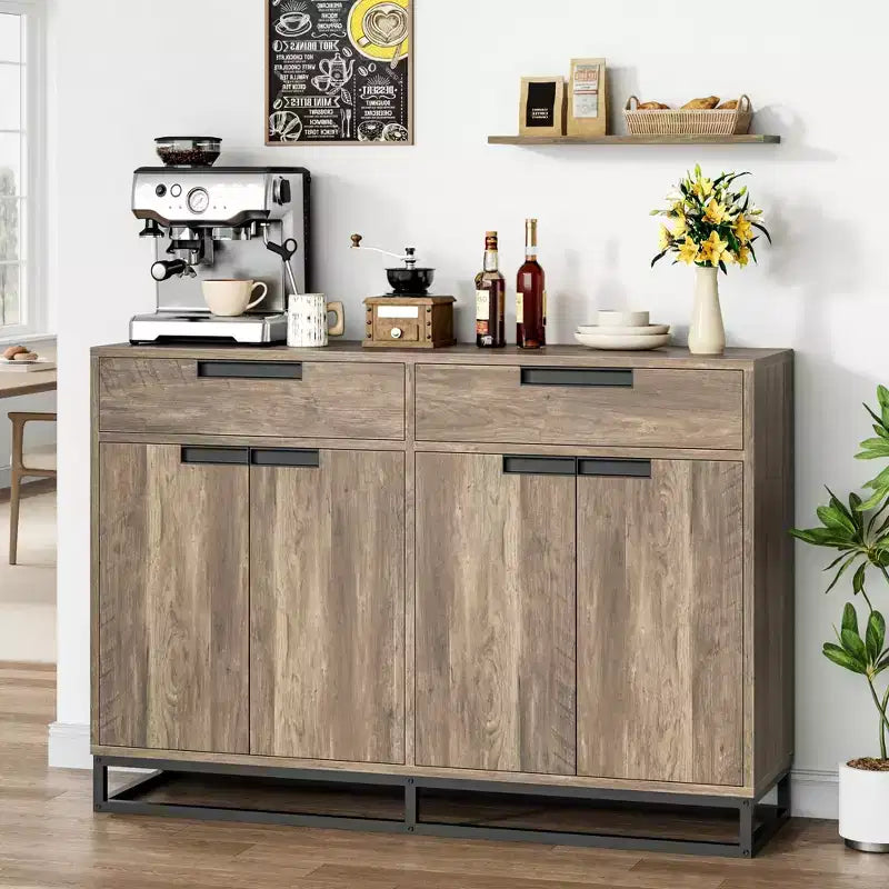 GustoWave Sideboard Buffet Cabinet,55 Inch Large Modern Kitchen Accent Storage Cabinet with 2 Drawers and 4 Doors,Coffee Bar Buffet Table