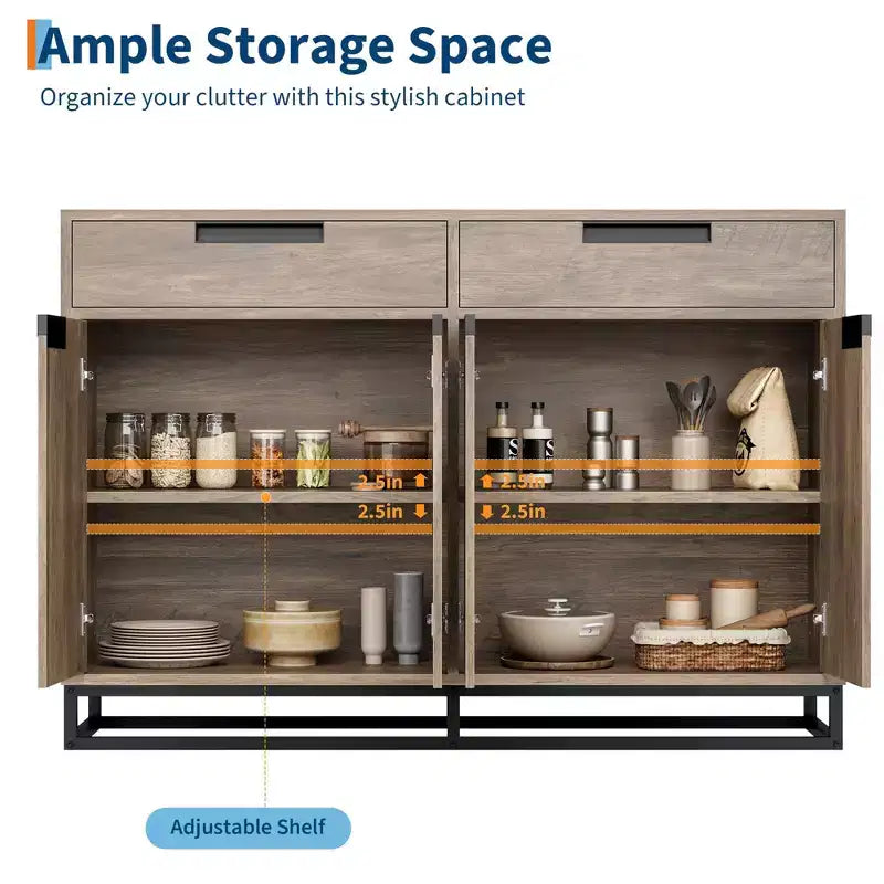 GustoWave Sideboard Buffet Cabinet,55 Inch Large Modern Kitchen Accent Storage Cabinet with 2 Drawers and 4 Doors,Coffee Bar Buffet Table