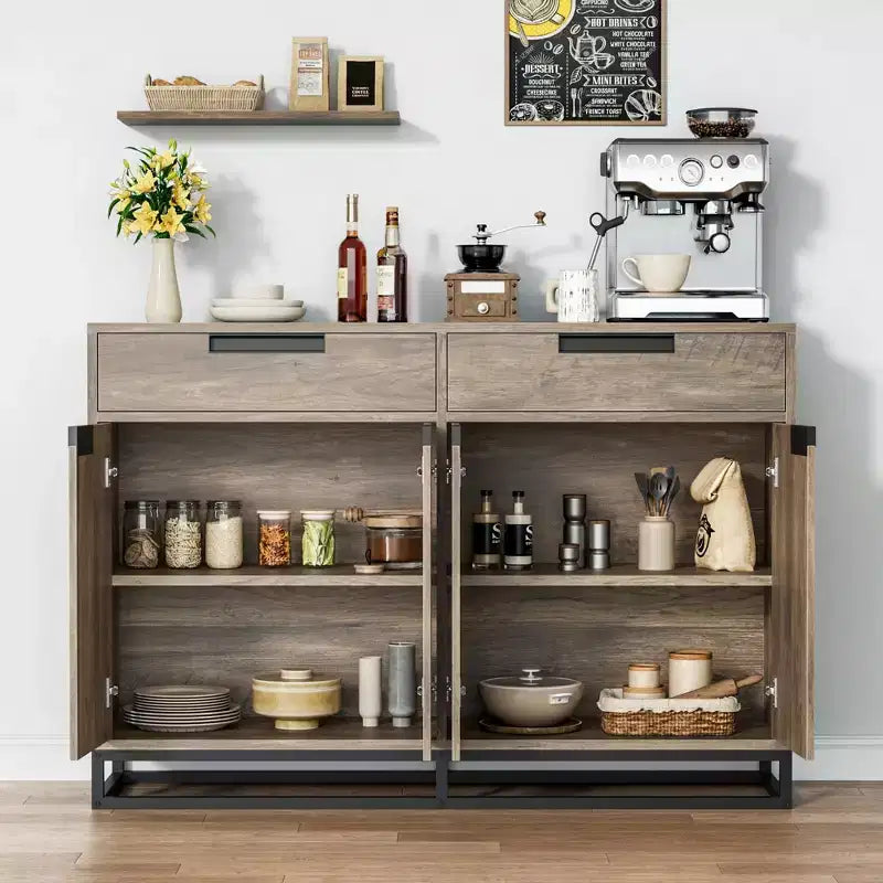 GustoWave Sideboard Buffet Cabinet,55 Inch Large Modern Kitchen Accent Storage Cabinet with 2 Drawers and 4 Doors,Coffee Bar Buffet Table