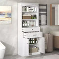 White Bathroom Storage Cabinet with Two Doors Drawers Adjustable Shelf & Three Open Shelves Durable MDF Construction