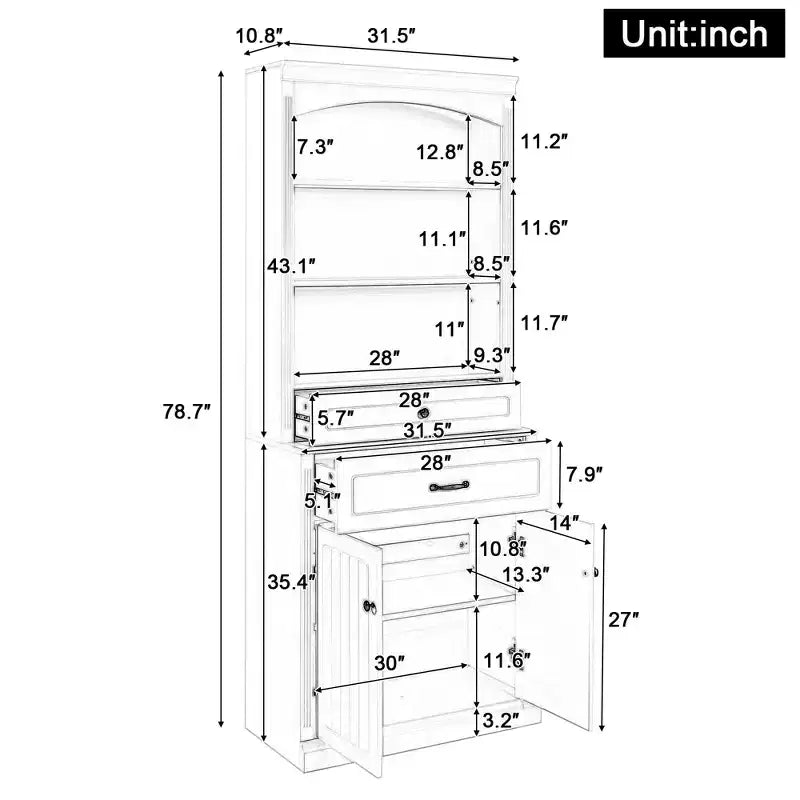 White Bathroom Storage Cabinet with Two Doors Drawers Adjustable Shelf & Three Open Shelves Durable MDF Construction