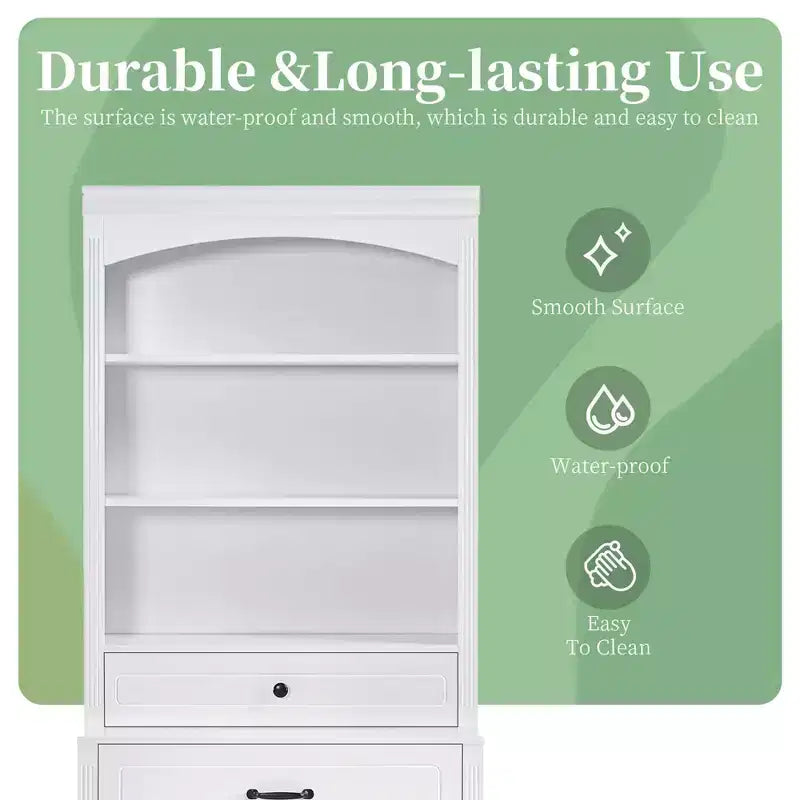 White Bathroom Storage Cabinet with Two Doors Drawers Adjustable Shelf & Three Open Shelves Durable MDF Construction