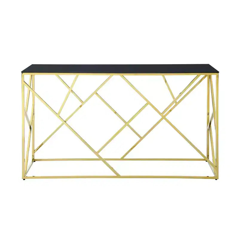 Okak Modern Console Table with Tempered Glass Top, Accent Table with Stylish Sturdy Metal Frame, Hallway Table for Living Room, Foyer