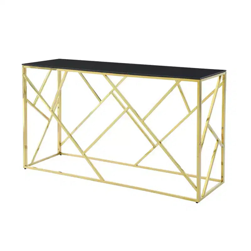 Okak Modern Console Table with Tempered Glass Top, Accent Table with Stylish Sturdy Metal Frame, Hallway Table for Living Room, Foyer