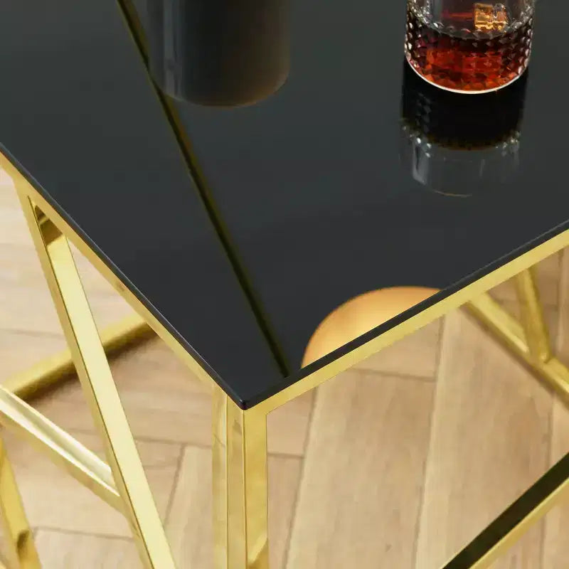 Okak Modern Console Table with Tempered Glass Top, Accent Table with Stylish Sturdy Metal Frame, Hallway Table for Living Room, Foyer