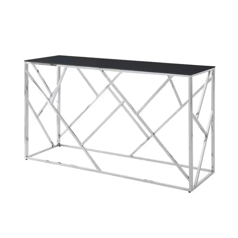 Okak Modern Console Table with Tempered Glass Top, Accent Table with Stylish Sturdy Metal Frame, Hallway Table for Living Room, Foyer