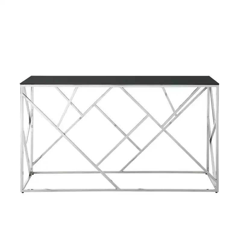 Okak Modern Console Table with Tempered Glass Top, Accent Table with Stylish Sturdy Metal Frame, Hallway Table for Living Room, Foyer