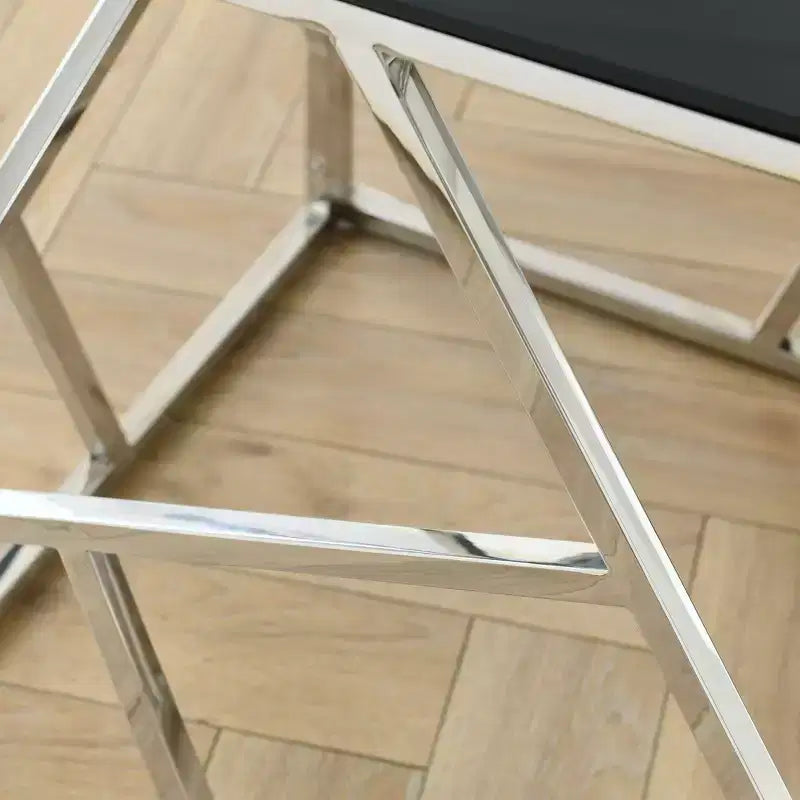 Okak Modern Console Table with Tempered Glass Top, Accent Table with Stylish Sturdy Metal Frame, Hallway Table for Living Room, Foyer