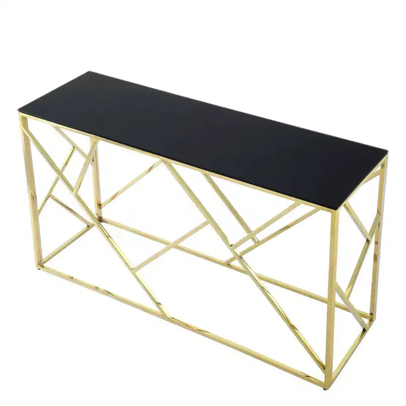 Okak Modern Console Table with Tempered Glass Top, Accent Table with Stylish Sturdy Metal Frame, Hallway Table for Living Room, Foyer