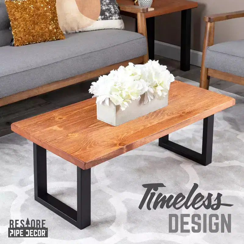 Pipe Decor Skyline Sunset Cedar Solid Wood Coffee Table with 18 in. Landscape Legs