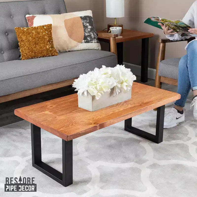 Pipe Decor Skyline Sunset Cedar Solid Wood Coffee Table with 18 in. Landscape Legs