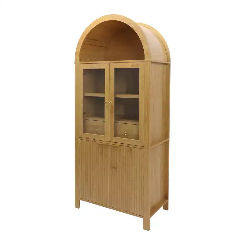 Zeus & Ruta 71 Tall Arched Fluted Kitchen Pantry Cabinet with Glass Door, Adjustable Shelves, Hidden Drawer