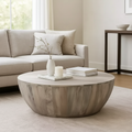 Table basse ronde en manguier de 35,5 pouces