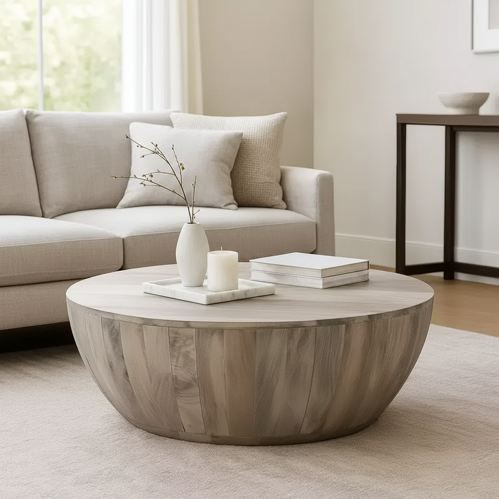 Table basse ronde en manguier de 35,5 pouces