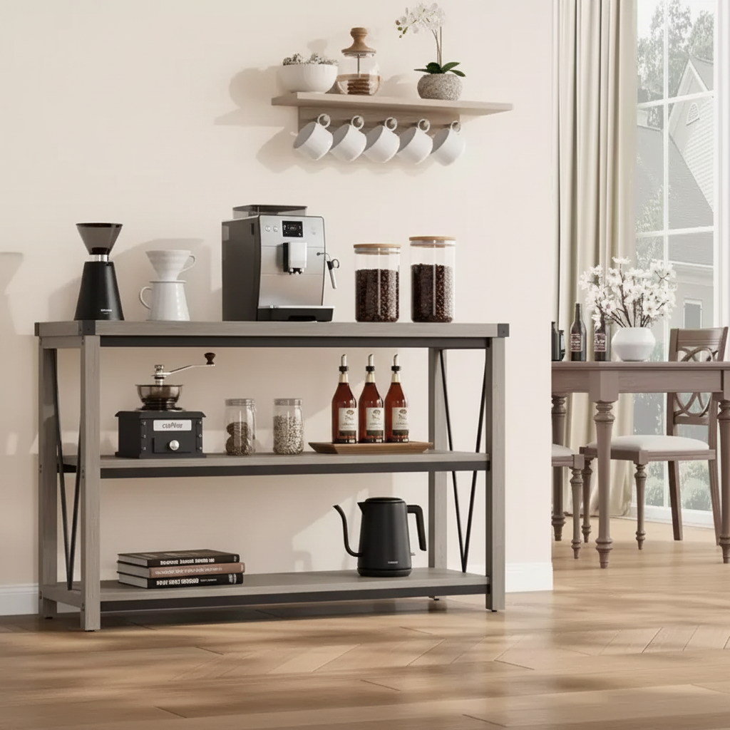 Console rustique de ferme, table d'entrée étroite de 120 cm de long avec rangement
