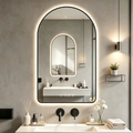 Miroir de courtoisie arqué avec affichage de l'heure et de la température