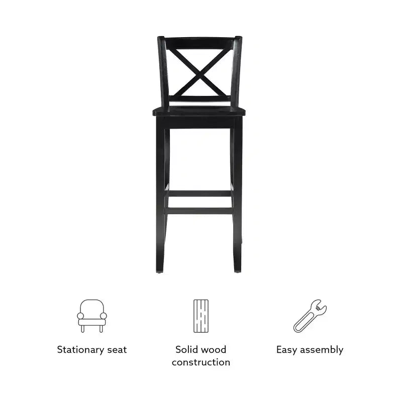 30" Torino X Back Wood Barstool - Black - Linon: Solid Rubberwood, Unupholstered, Armless