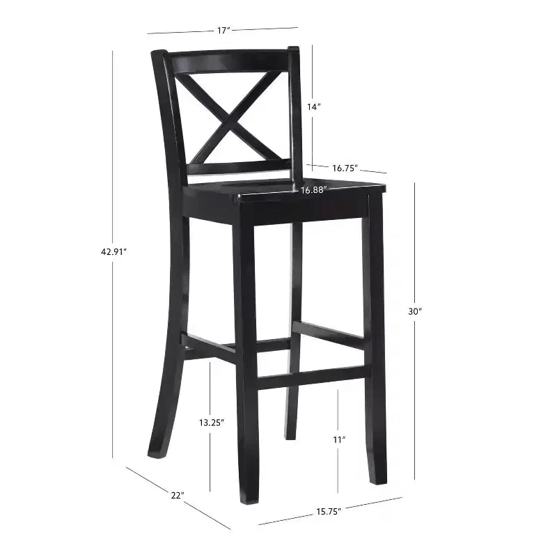 30" Torino X Back Wood Barstool - Black - Linon: Solid Rubberwood, Unupholstered, Armless