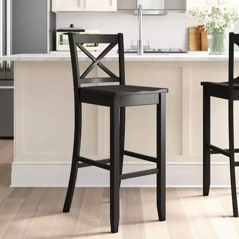 30" Torino X Back Wood Barstool - Black - Linon: Solid Rubberwood, Unupholstered, Armless