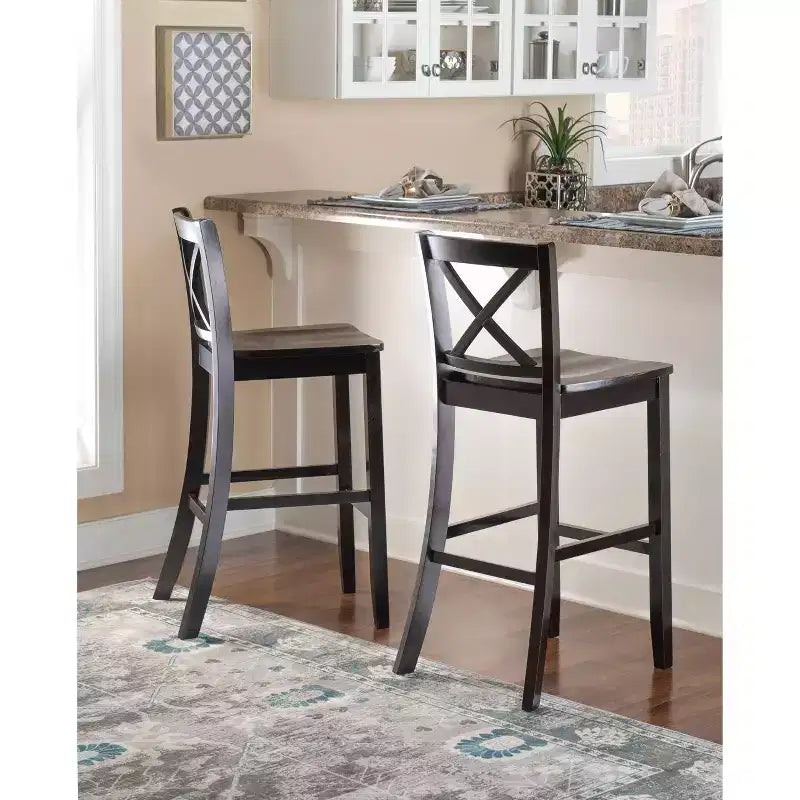 30" Torino X Back Wood Barstool - Black - Linon: Solid Rubberwood, Unupholstered, Armless
