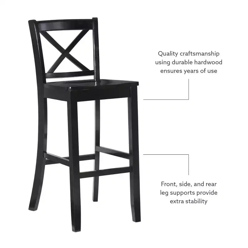 30" Torino X Back Wood Barstool - Black - Linon: Solid Rubberwood, Unupholstered, Armless