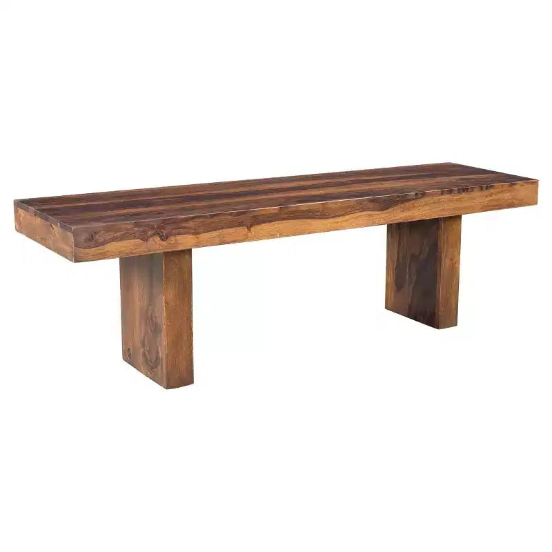 Solid Sheesham Wood 60" Cube Bench - Timbergirl: Rustic Brown, Iron Frame, 3-Seater, Storage, 300 lb Capacity