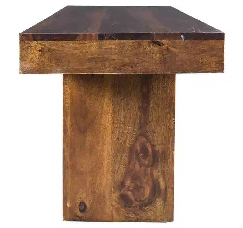 Solid Sheesham Wood 60" Cube Bench - Timbergirl: Rustic Brown, Iron Frame, 3-Seater, Storage, 300 lb Capacity