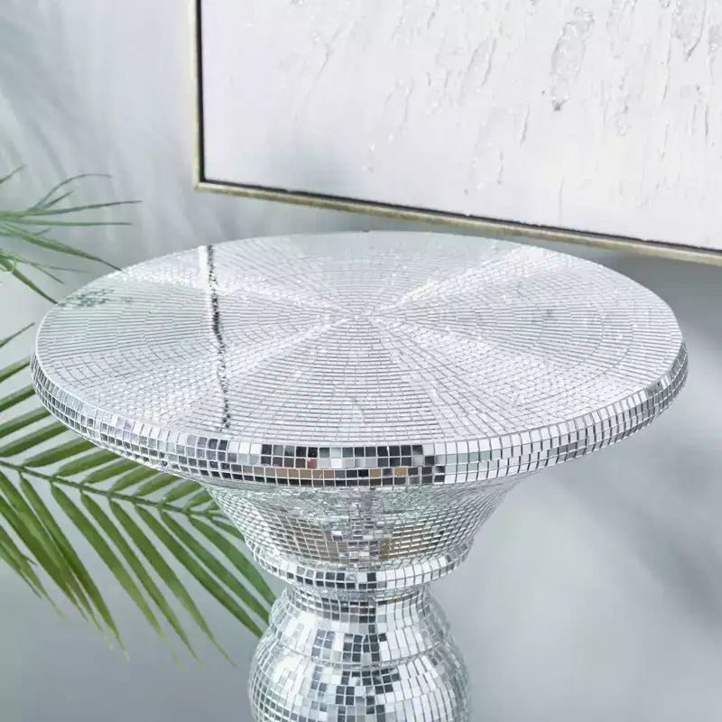 Olivia & May Resin Pedestal Accent Table Silver: Polystone Base, No Assembly, Glass Top
