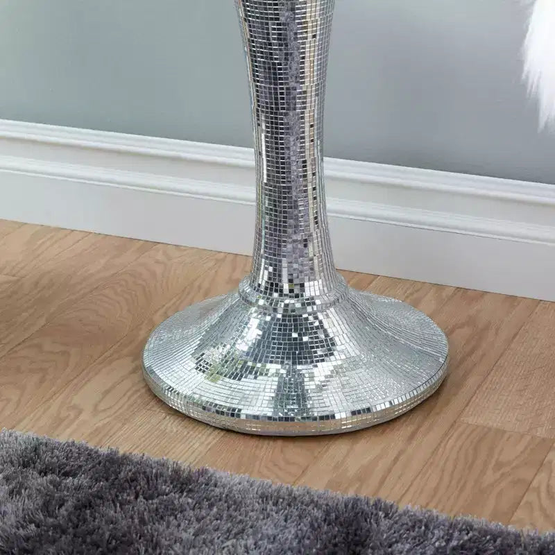 Olivia & May Resin Pedestal Accent Table Silver: Polystone Base, No Assembly, Glass Top