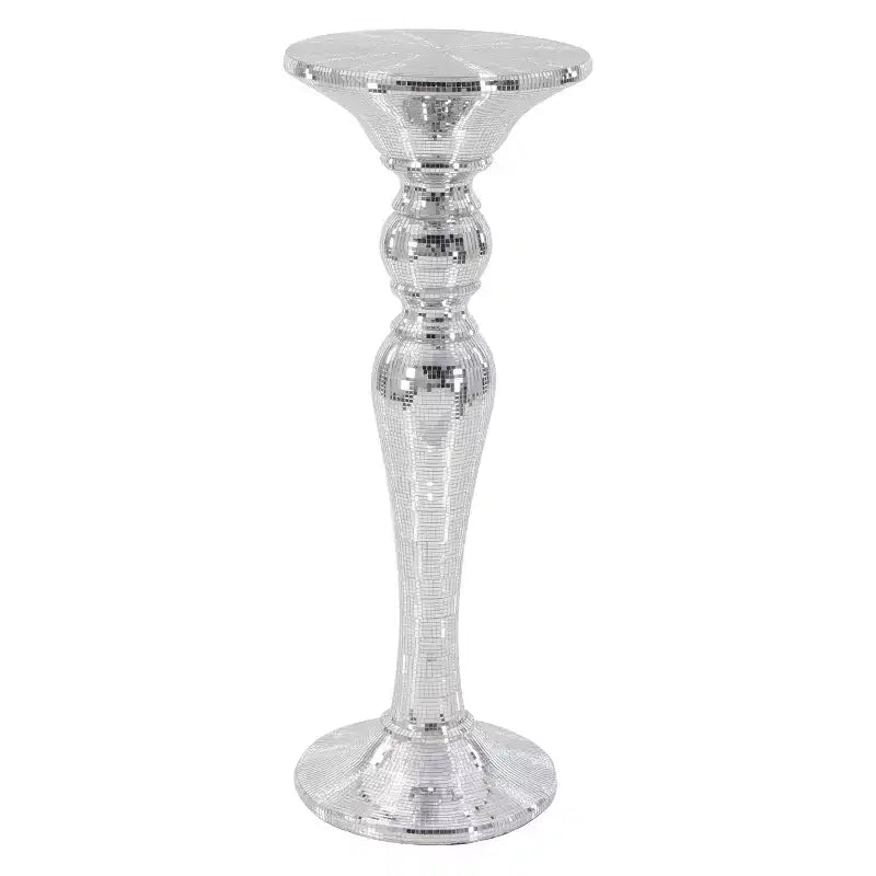 Olivia & May Resin Pedestal Accent Table Silver: Polystone Base, No Assembly, Glass Top