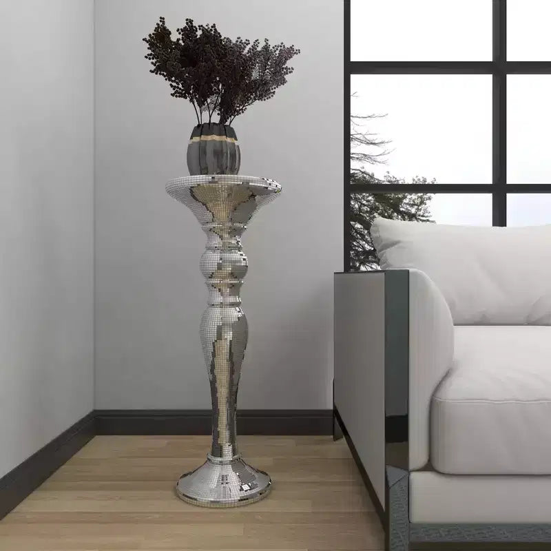 Olivia & May Resin Pedestal Accent Table Silver: Polystone Base, No Assembly, Glass Top