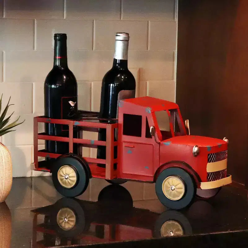 Sunnydaze Rustic Truck Metal Wine Rack - Red