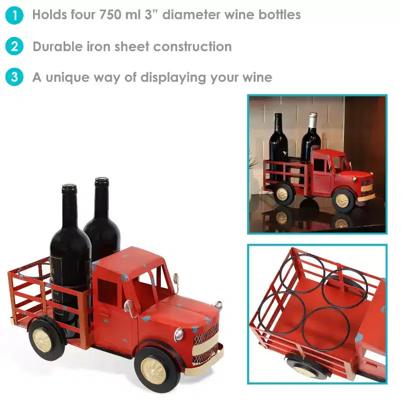 Sunnydaze Rustic Truck Metal Wine Rack - Red