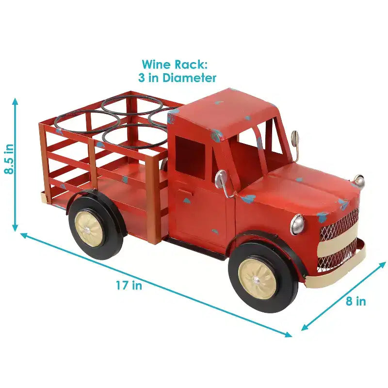 Sunnydaze Rustic Truck Metal Wine Rack - Red