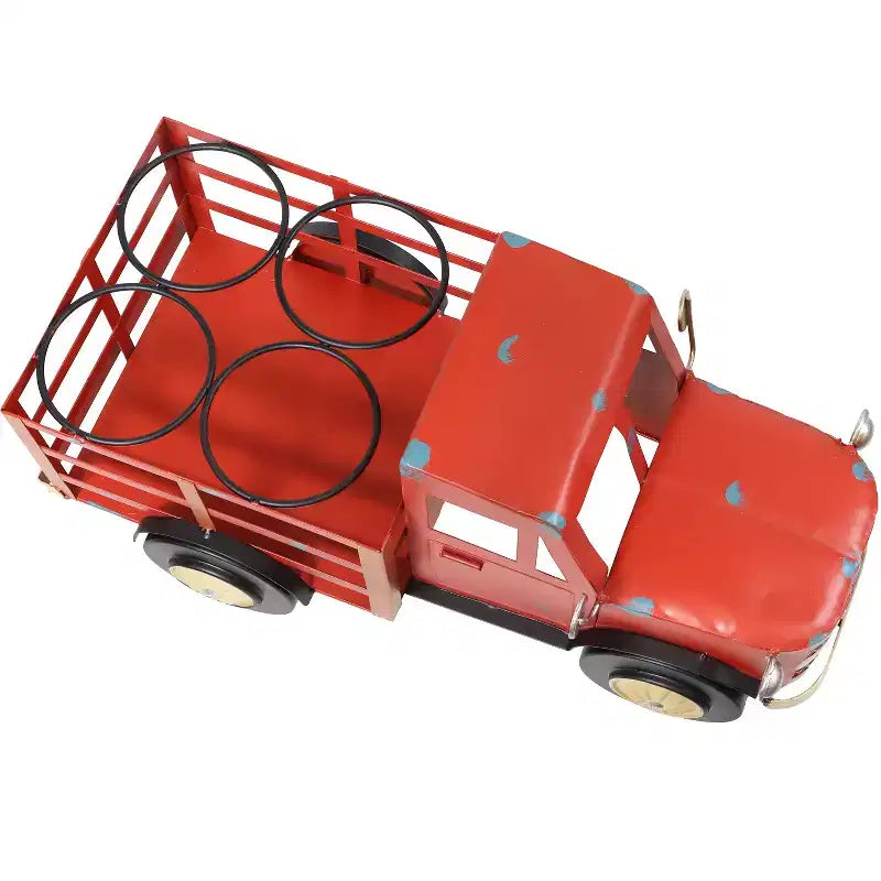 Sunnydaze Rustic Truck Metal Wine Rack - Red