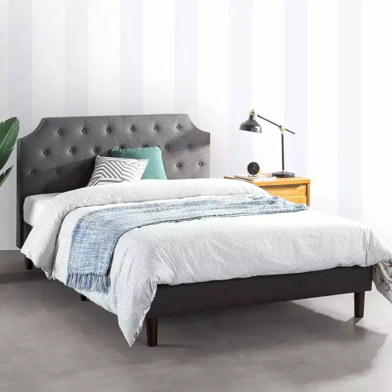 Mavn Upholstered Platform Bed, Modern Tufted Headboard Dark Gray - Mellow