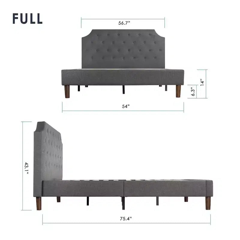 Mavn Upholstered Platform Bed, Modern Tufted Headboard Dark Gray - Mellow