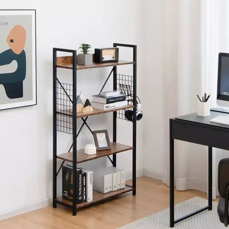 Costway 4 -Tier Industrial Bookshelf Open Storage Bookcase Display Shelf for Home Office