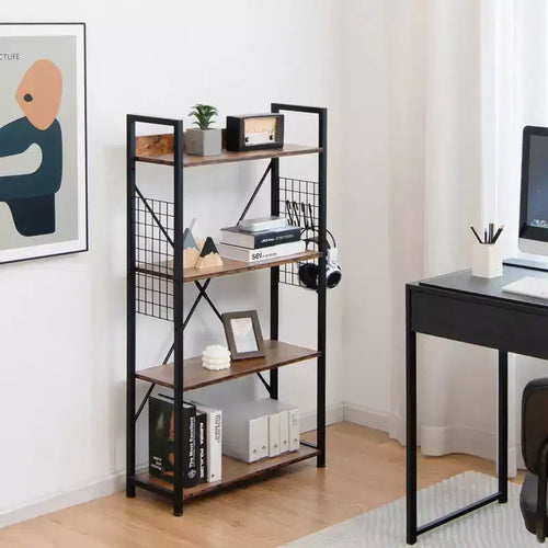Costway 4 -Tier Industrial Bookshelf Open Storage Bookcase Display Shelf for Home Office