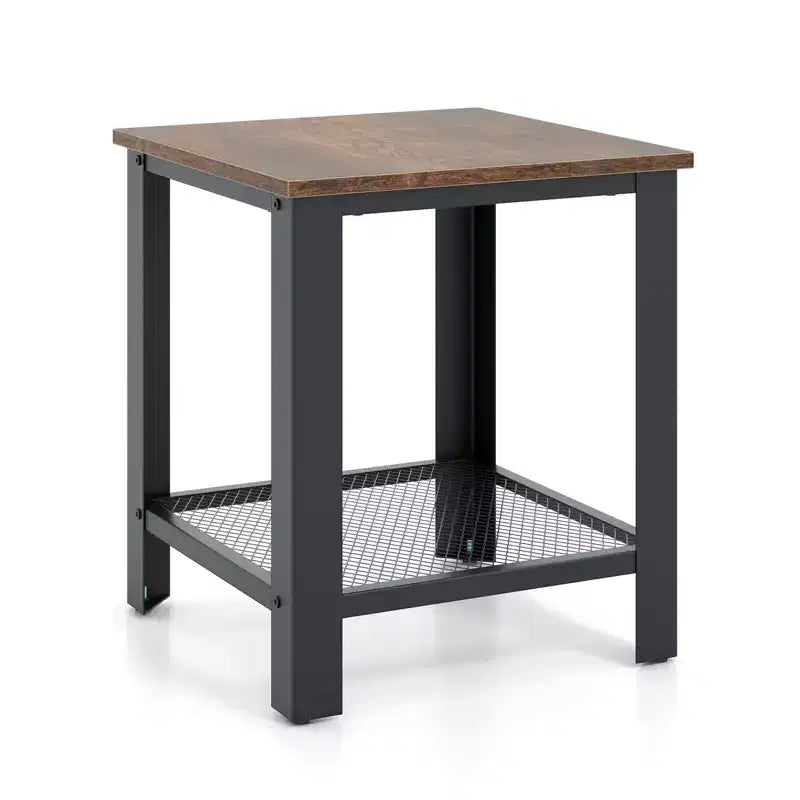 Costway Industrial End Table 2-Tier Side Table with Storage Shelf Rustic Sofa Table Black