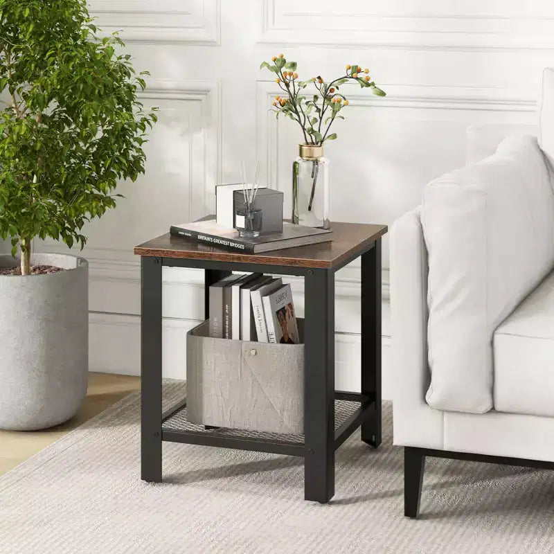 Costway Industrial End Table 2-Tier Side Table with Storage Shelf Rustic Sofa Table Black