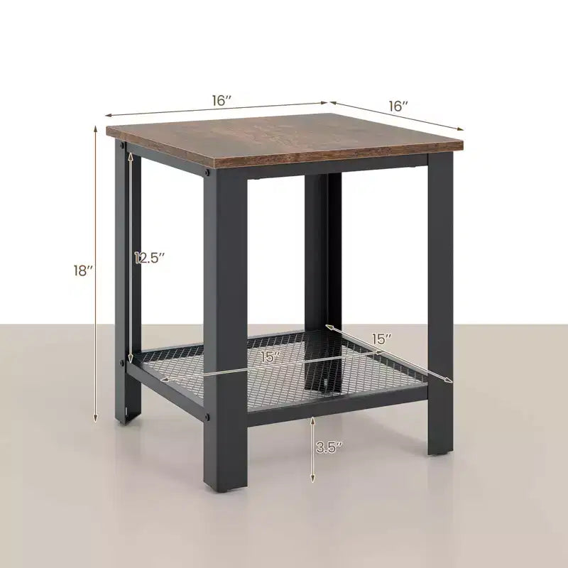 Costway Industrial End Table 2-Tier Side Table with Storage Shelf Rustic Sofa Table Black