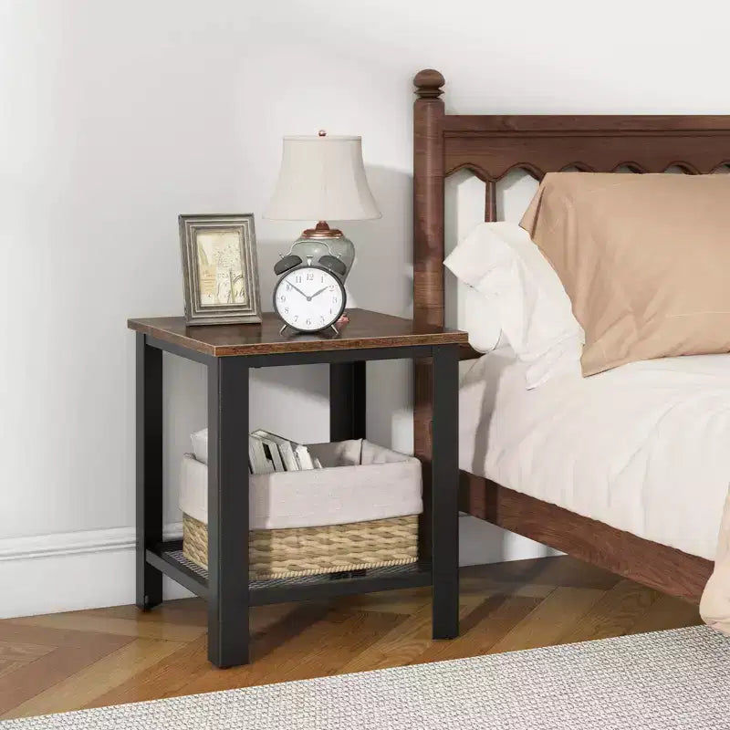 Costway Industrial End Table 2-Tier Side Table with Storage Shelf Rustic Sofa Table Black